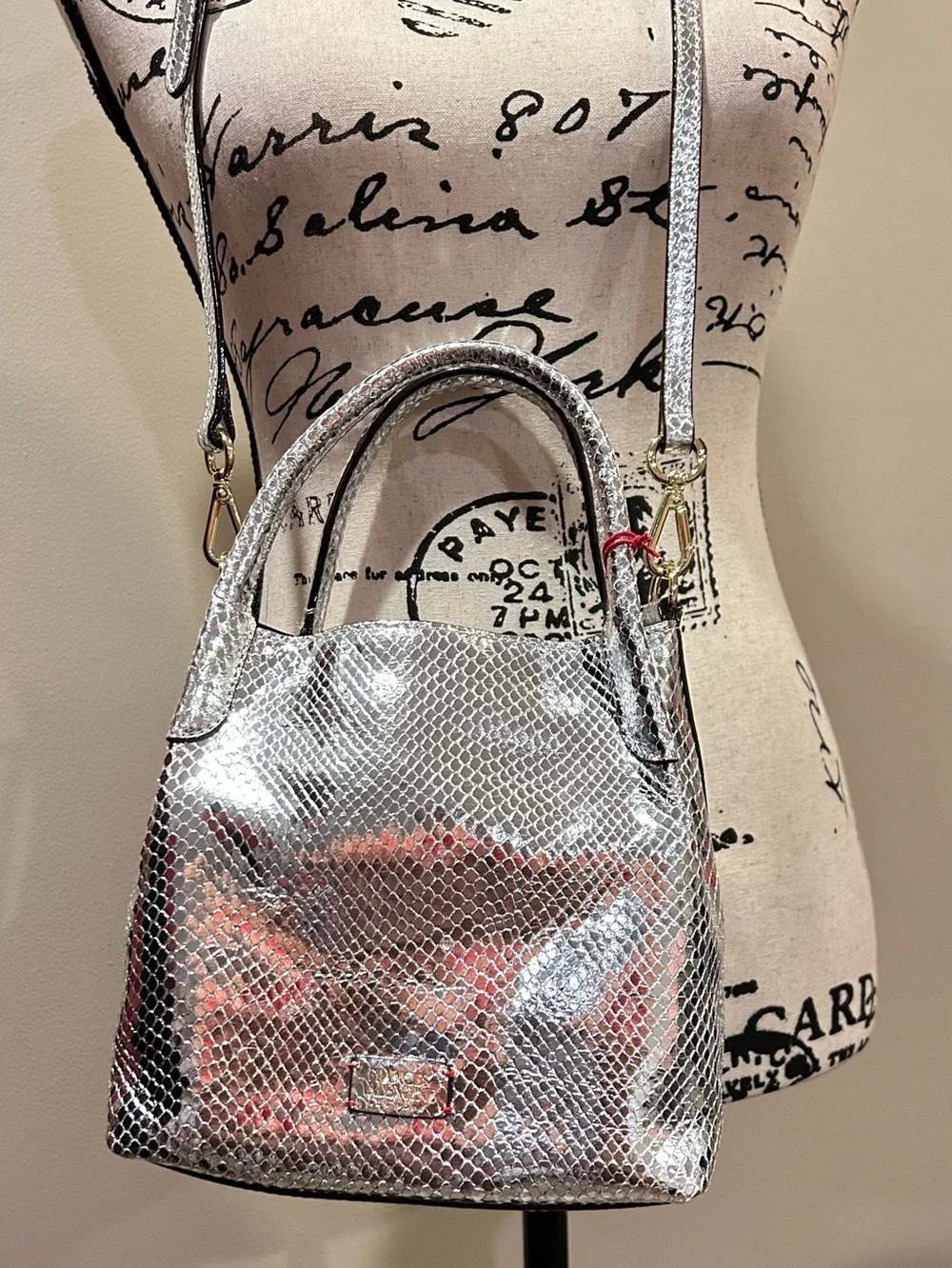 Frances Valentine Teeny Sweet Pea Snakeskin Embossed Metallic Leather Handbag_13